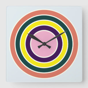 Retro-Konzentrische-Kreis-Pop-Art-Wanduhr Quadratische Wanduhr