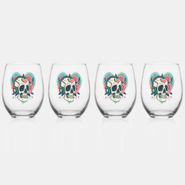 Retro Kopfhörer Herz Skull Weinglas Ohne Stiel