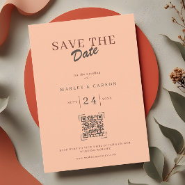 Retro-Koralle-Pfirsich-QR-Code-Save-the-Date-Hochz Einladung