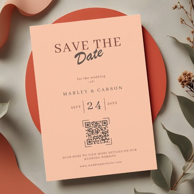 Retro-Koralle-Pfirsich-QR-Code-Save-the-Date-Hochz Einladung (Von Creator hochgeladen)