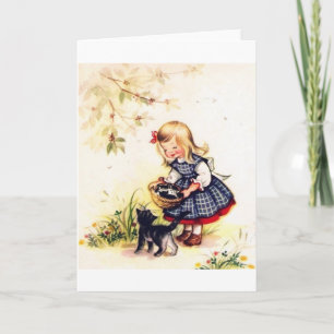 Retro Korb der Kätzchen-Anmerkungs-Karte Karte