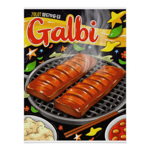 Retro Korean Galbi Poster - Vintage GRILLEN Food A