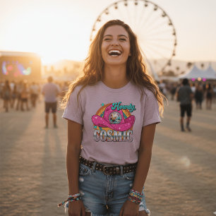 Retro Kosmische Cowgirl Rosa Disco Ball Cowboy Hut T-Shirt