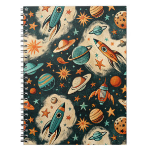 Retro Kosmische Raketen-Comic Teal Gold Starburst Notizblock