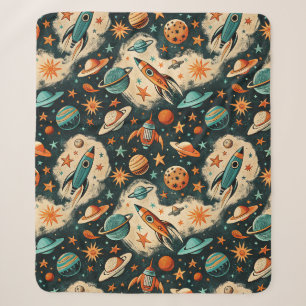 Retro Kosmische Raketen-Comic Teal Gold-Sternenexp Sherpadecke