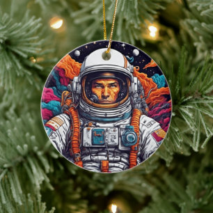 Retro-Kosmischer-Astronaut-Nebel-Ornament Keramik Ornament
