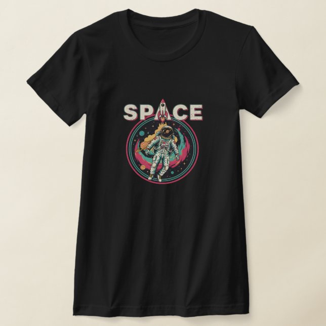 Retro Kosmischer Astronaut Raum Kunst T-Shirt (Ablage )