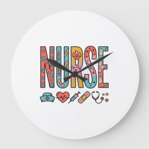 Retro-Krankenschwester-Typografie Medizinisches Ic Große Wanduhr