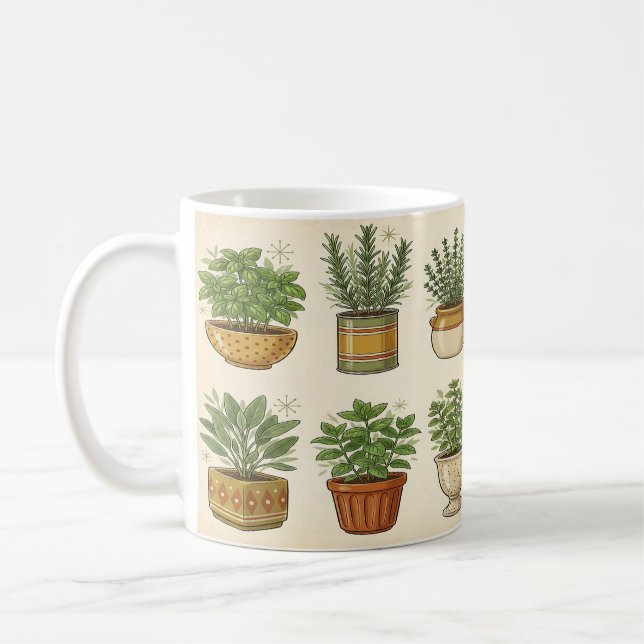 Retro-Kräutergarten-Tasse — Botanische Kaffeetasse (Links)