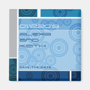 Retro Kreis-Block-Blau-Save the Date Magnet