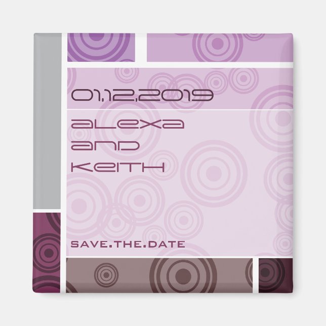 Retro Kreis-Block-lila Save the Date Magnet (Vorne)