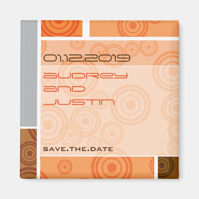 Retro Kreis-Block-Orangen-Save the Date Magnet (Vorne)