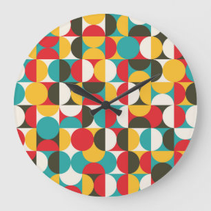 Retro-Kreise: Farbige Hipster-Muster. Große Wanduhr