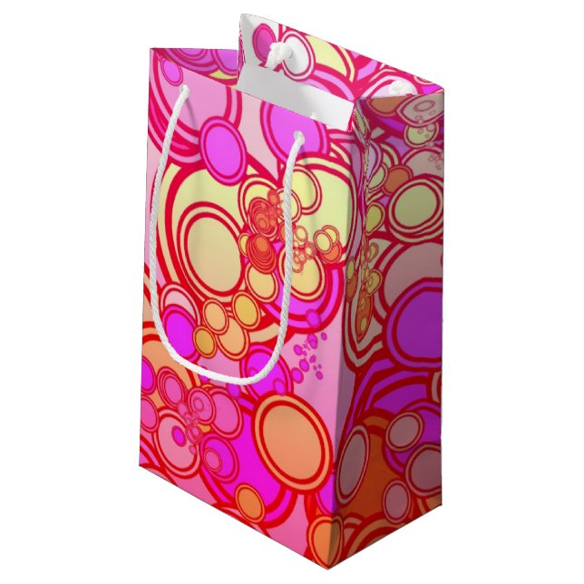 Retro Kreise Kleine Geschenktüte (Rückseite Schrägansicht)