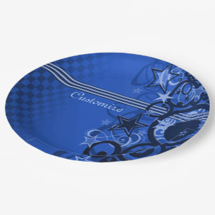 Retro-Kreise & Sterne Blaue Papierplatten Pappteller