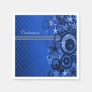 Retro Kreise u. Stern-Blau-Servietten Serviette