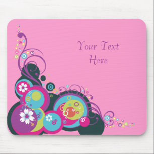Retro Kreise, Wirbel u. Blumen Mousepad