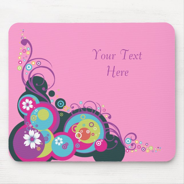 Retro Kreise, Wirbel u. Blumen Mousepad (Vorne)