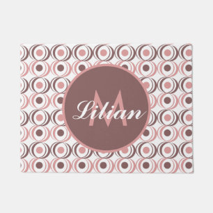 Retro Kreisförmiger Erdig getönter Rosa Monogramm  Fußmatte