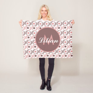 Retro Kreisförmiger erdiger Ton Rosa Monogrammiert Fleecedecke