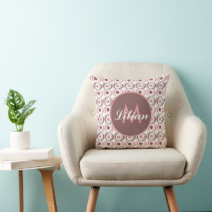 Retro Kreisförmiger Erdtön Rosa Monogrammiert Kissen