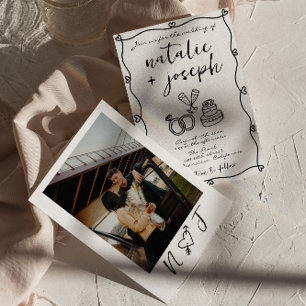 Retro Kritzel Handgezeichnet Hochzeitsfoto Einladung
