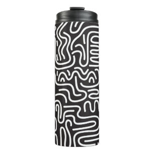 Retro-Kritzel-Wellenlinien: Monochrom Thermosbecher
