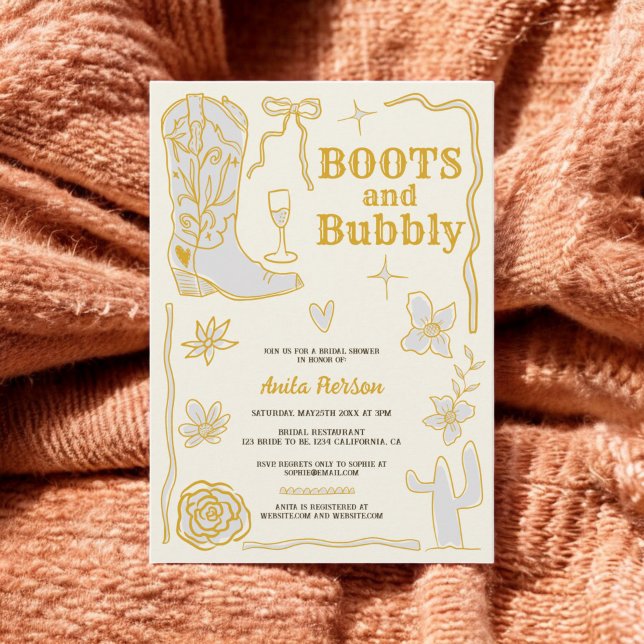 Retro-Kritzeln stiefeln Brautparty mit Blasen Einladung (Retro scribbles boots bubbly bridal shower invitation)