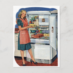Retro-Küche der 50er Jahre für Frauen - Vollkühlsc Postkarte