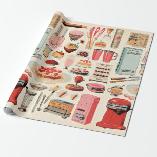 Retro Küchen Kuchen und Werkzeuge Geschenkpapier