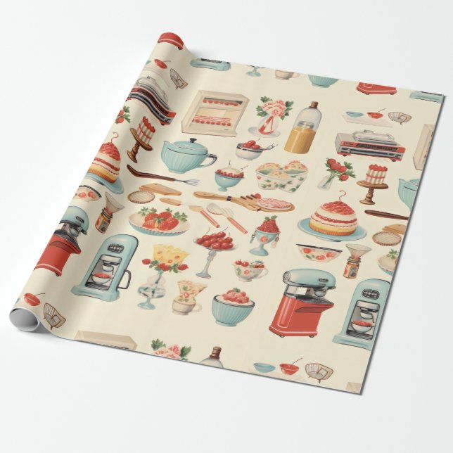 Retro Küchen Kuchen und Werkzeuge Geschenkpapier (Ungerollt)