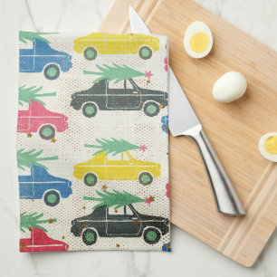 Retro-Küchenhandtuch mit Autos und Bäumen Küchentuch