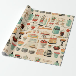 Retro-Küchenkuchen und -werkzeuge Geschenkpapier