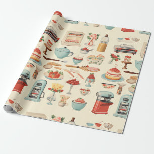Retro-Küchenkuchen und -werkzeuge Geschenkpapier