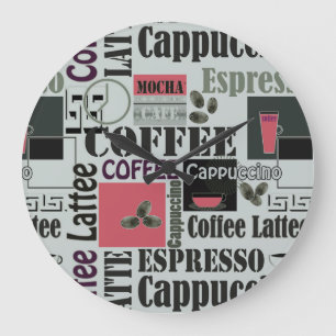 Retro-Küchenmuster für Espresso Latte Große Wanduhr