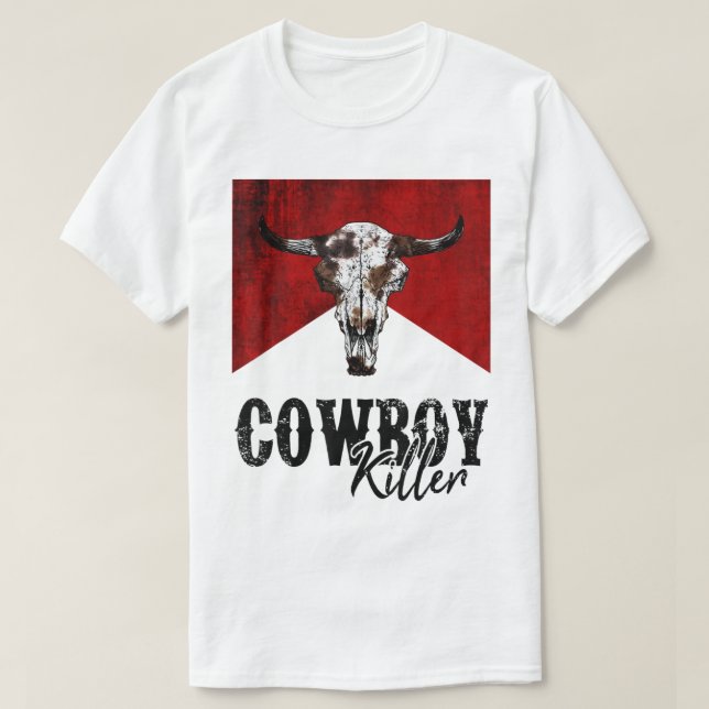 Retro Kuh Skull Cowboy Killer Western Cowg T-Shirt (Design vorne)