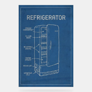 Retro-Kühlschrank-Blueprint Mid-Century-Wandkunst Acrylschild