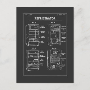 Retro-Kühlschrank-Patent-Blueprint Postkarte