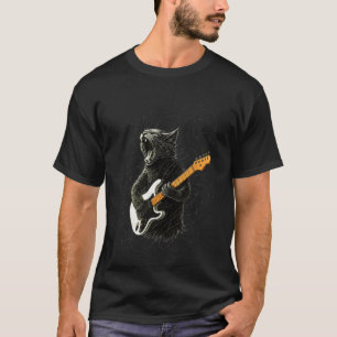 Retro-künstlerische lustige Katze spielt Rockmusik T-Shirt