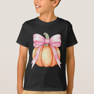 Retro-Kürbis-Coquette-Rosa-Schleife-Halloween-Herb T-Shirt