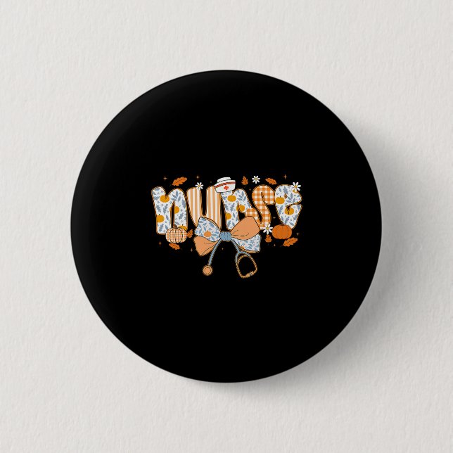 Retro-Kürbis-Krankenschwester-Leben Stethoskop Her Button (Vorderseite)