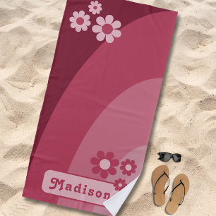 Retro-Kurven Groovy-Blumenname Rosa Strandtuch