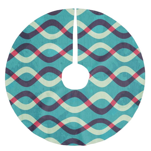 Retro Kurven: Grunge Muster Effekt. Polyester Weihnachtsbaumdecke (Vorderseite)
