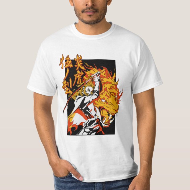 Retro kyojuro rengoku anime T-Shirt (Vorderseite)