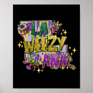 Retro La Weezy Louisiana Karte Mardi Gras New Orle Poster