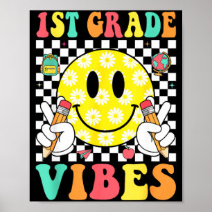 Retro-Lächeln Gesicht Lehrer Kinder 1. Klasse Stim Poster