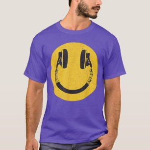 Retro-Lächeln Musik Gesicht Kopfhörer 90er Männer  T-Shirt