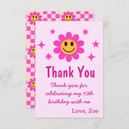 Retro Lächelnd Pink Flower Girl Geburtstag Dankeskarte