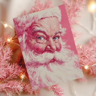 Retro lächelnder Weihnachtsmann Pink Vintage Weihn Postkarte