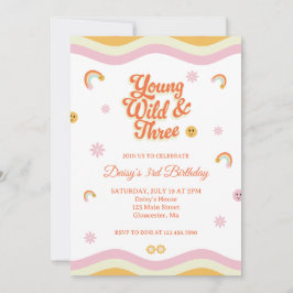 Retro lächelt Young Wild und Three Birthday Einladung